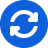 Une icône en forme de cercle bleu avec un symbole de flèche et de rotation